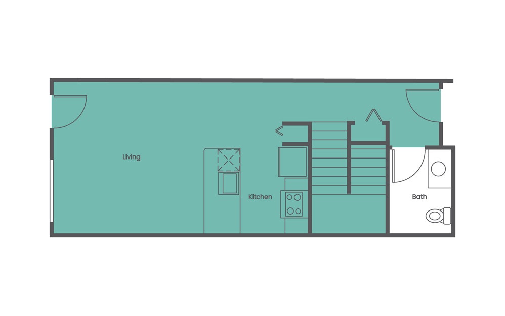 Two Bedroom Townhouse B - 2 bedroom floorplan layout with 1.5 bath and 1106 to 1465 square feet. (Floor 1 / 2D)