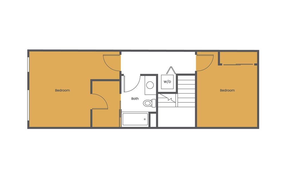 Two Bedroom Townhouse - 2 bedroom floorplan layout with 1.5 bath and 1106 to 1465 square feet. (Floor 2 / 2D)