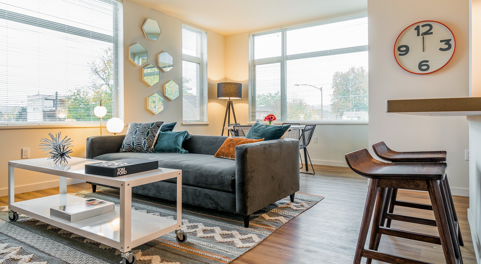 Large windows keep the spaces feeling light and airy Large windows keep the spaces feeling light and airy