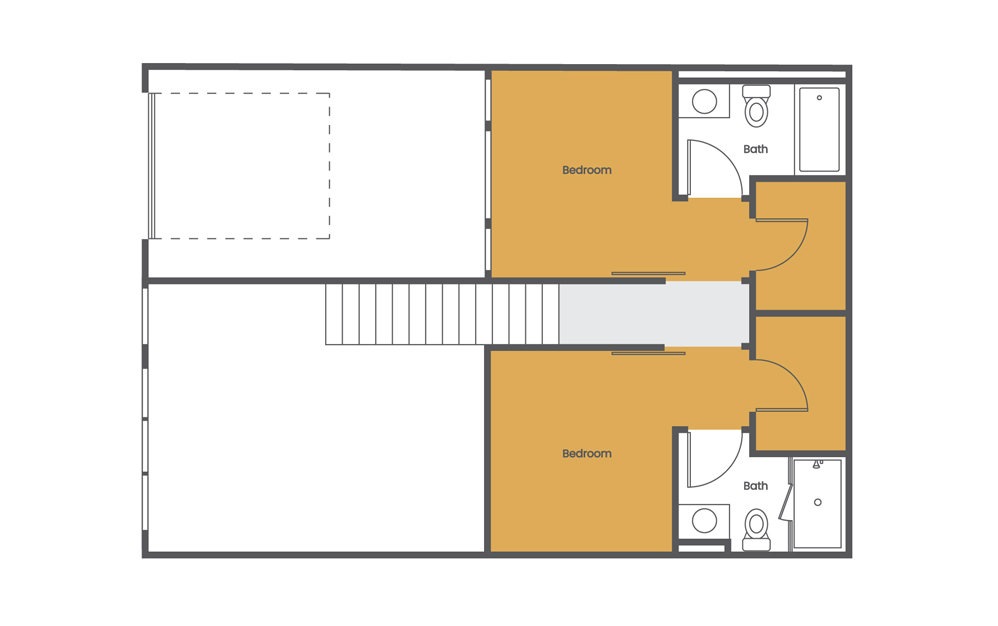 Live/Work Townhouse - 2 bedroom floorplan layout with 2.5 baths and 1594 to 1599 square feet. (Floor 2 / 2D)
