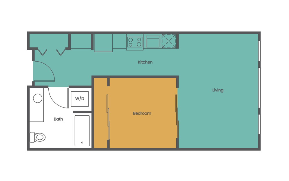 Urban C - 1 bedroom floorplan layout with 1 bath and 465 to 689 square feet. (2D)